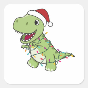 Dinosaur Kerstwinter T-Rex Dino Vierkante Sticker