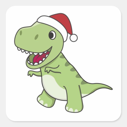 Dinosaur Kerstwinter T-Rex Dino Vierkante Sticker (Voorkant)