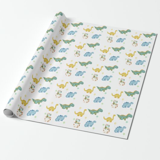 Dinosaur Kids Birthday Cadeaupapier (Uitgerold)