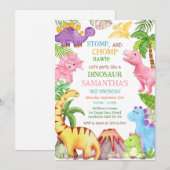 Dinosaur Kids Birthday Invitation (Devant / Derrière)