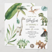 Dinosaur Kids Birthday Invitation (Devant / Derrière)