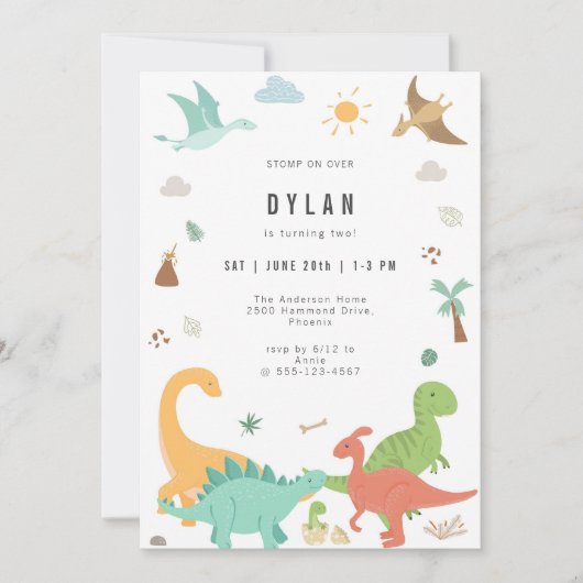 Dinosaur Kids Birthday Party Invitation (Devant)