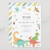 Dinosaur Kids Birthday Party Invitation (Devant / Derrière)