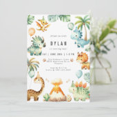 Dinosaur Kids Birthday Party Invitation (Debout devant)
