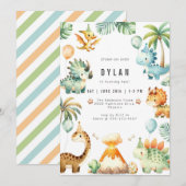 Dinosaur Kids Birthday Party Invitation (Devant / Derrière)