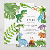 Dinosaur Kids Birthday Party Invitation (Devant / Derrière)