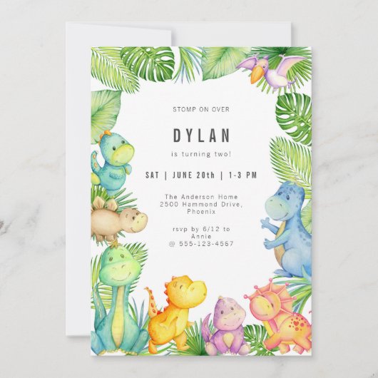 Dinosaur Kids Birthday Party Invitation (Devant)