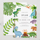 Dinosaur Kids Birthday Party Invitation (Devant / Derrière)