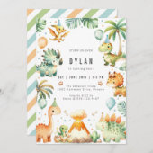 Dinosaur Kids Birthday Party Invitation (Devant / Derrière)