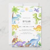 Dinosaur Kids Birthday Party Invitation (Devant)