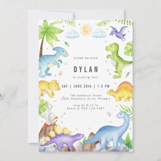 Dinosaur Kids Birthday Party Invitation (Devant)