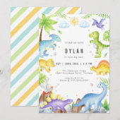 Dinosaur Kids Birthday Party Invitation (Devant / Derrière)