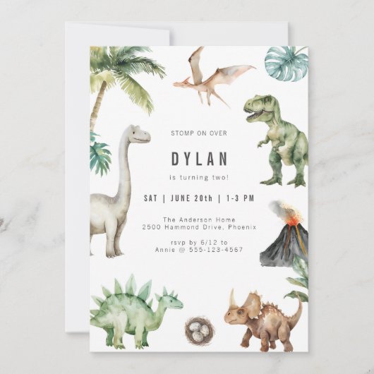 Dinosaur Kids Birthday Party Invitation (Devant)