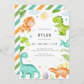 Dinosaur Kids Birthday Party Invitation (Devant / Derrière)