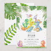 Dinosaur Kids Birthday Party Invitation (Devant / Derrière)