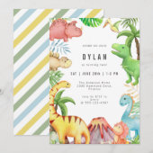 Dinosaur Kids Birthday Party Invitation (Devant / Derrière)