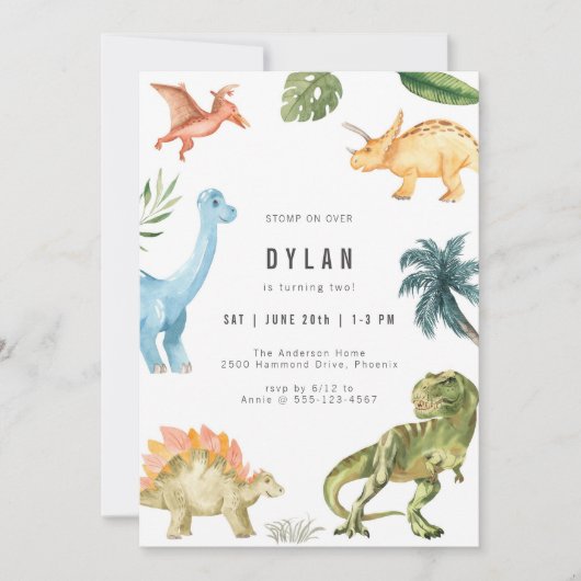 Dinosaur Kids Birthday Party Invitation (Devant)