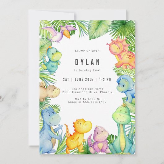 Dinosaur Kids Birthday Party Invitation (Devant)