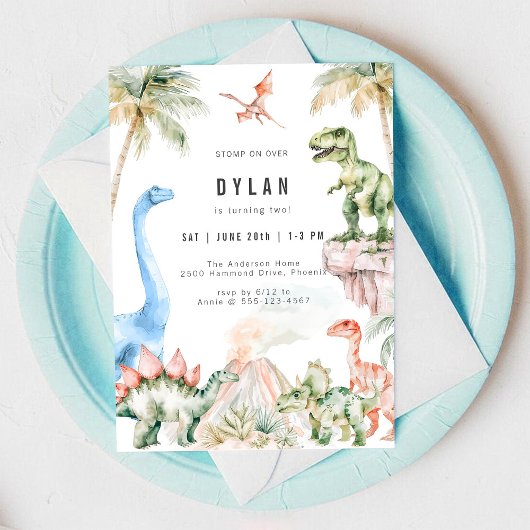 Dinosaur Kids Birthday Party Invitation