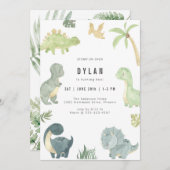 Dinosaur Kids Birthday Party Invitation (Devant / Derrière)