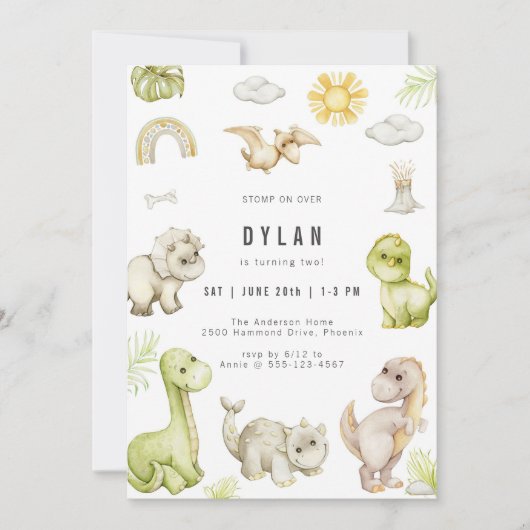 Dinosaur Kids Birthday Party Invitation (Devant)