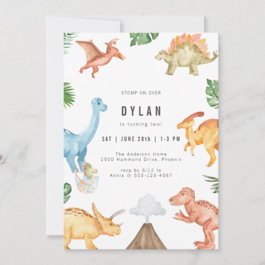 Dinosaur Kids Birthday Party Invitation (Devant)