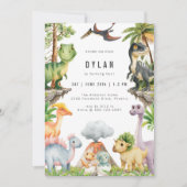 Dinosaur Kids Birthday Party Invitation (Devant)