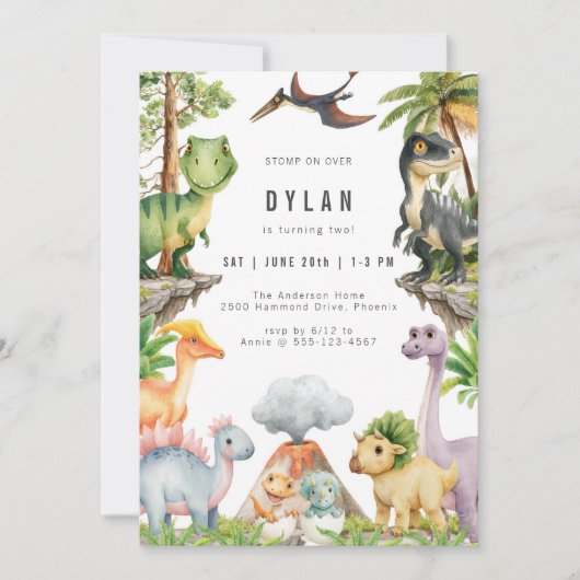 Dinosaur Kids Birthday Party Invitation (Devant)