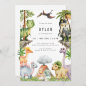 Dinosaur Kids Birthday Party Invitation (Devant / Derrière)