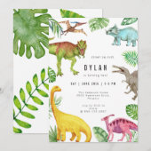 Dinosaur Kids Birthday Party Invitation (Devant / Derrière)