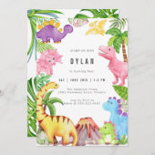 Dinosaur Kids Birthday Party Invitation (Devant / Derrière)