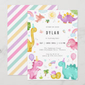 Dinosaur Kids Birthday Party Invitation (Devant / Derrière)