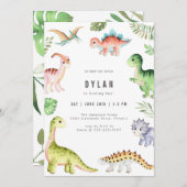 Dinosaur Kids Birthday Party Invitation (Devant / Derrière)