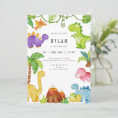 Dinosaur Kids Birthday Party Invitation (Debout devant)