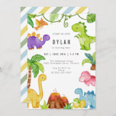 Dinosaur Kids Birthday Party Invitation (Devant / Derrière)