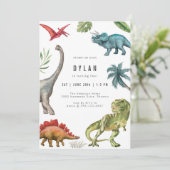Dinosaur Kids Birthday Party Invitation Kaart (Staand voorkant)