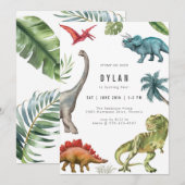 Dinosaur Kids Birthday Party Invitation Kaart (Voorkant / Achterkant)