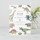Dinosaur Kids Birthday Party Invitation Kaart (Staand voorkant)