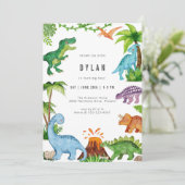 Dinosaur Kids Birthday Party Invitation Kaart (Staand voorkant)