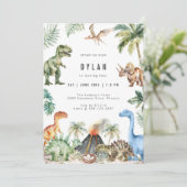 Dinosaur Kids Birthday Party Invitation Kaart (Staand voorkant)