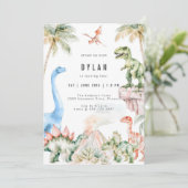 Dinosaur Kids Birthday Party Invitation Kaart (Staand voorkant)