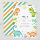 Dinosaur Kids Birthday Party Invitation Kaart (Voorkant / Achterkant)