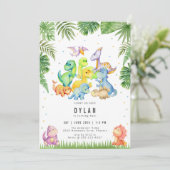 Dinosaur Kids Birthday Party Invitation Kaart (Staand voorkant)