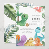 Dinosaur Kids Birthday Party Invitation Kaart (Voorkant / Achterkant)