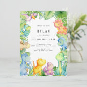 Dinosaur Kids Birthday Party Invitation Kaart (Staand voorkant)
