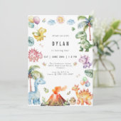 Dinosaur Kids Birthday Party Invitation Kaart (Staand voorkant)