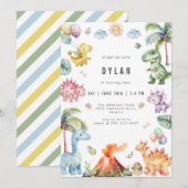 Dinosaur Kids Birthday Party Invitation Kaart (Voorkant / Achterkant)