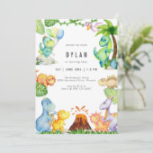 Dinosaur Kids Birthday Party Invitation Kaart (Staand voorkant)