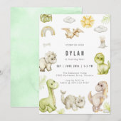 Dinosaur Kids Birthday Party Invitation Kaart (Voorkant / Achterkant)