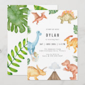 Dinosaur Kids Birthday Party Invitation Kaart (Voorkant / Achterkant)